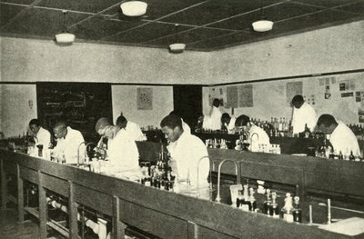 Scènes in een inheems college - Studenten bacteriologie aan het Fort Hare Native College in Alice door Unbekannt
