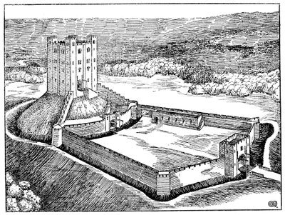 Schema van een Normandisch kasteel gebaseerd op Castle Hedingham, Essex, Engeland door Unbekannt