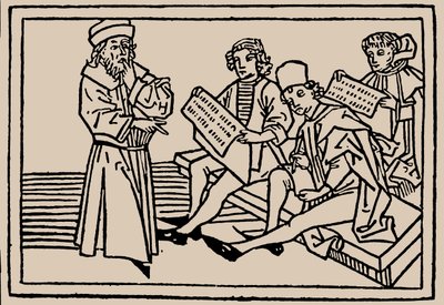 Schoollessen. Uit Speculum Vitae Humanae door Rodericus Zamorensis, 1479 door Unbekannt