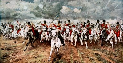 Schotland voor altijd, de aanval van de Scots Greys bij Waterloo, 18 juni 1815 door Unbekannt
