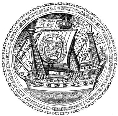 Zegel en handtekening van de Lord High Admiral, Charles, Lord Howard van Nottingham, 1585 door Unbekannt