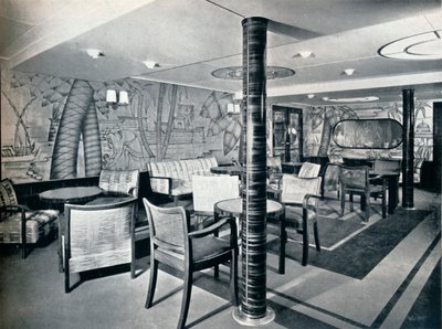 Tweede klas rookkamer aan boord van Victoria, 1931 door Unbekannt