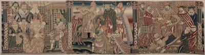 Sectie van een Geborduurde Fries: Ahasveros en Esther, De Paus die de Keizer Berispt, 1625-1649 door Unbekannt