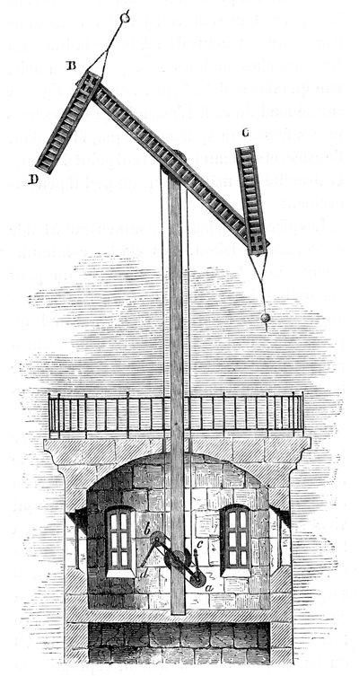 Doorsnede van een telegraaftoren voor Claude Chappes semafoor, 1792, ca. 1870 door Unbekannt