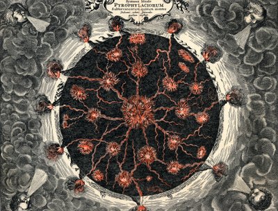 Doorsnede van de aarde, met centraal vuur en vulkanen, 1665 door Unbekannt