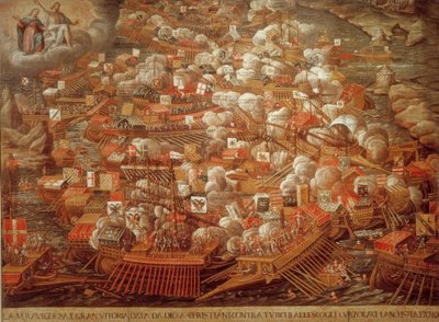 Zeeslag bij Lepanto 1571 door Unbekannt