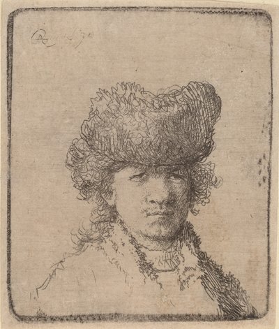 Zelfportret in een bontmuts door Unbekannt