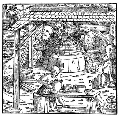 Lood van zilver of goud scheiden in een cupellatieoven, 1556 door Unbekannt