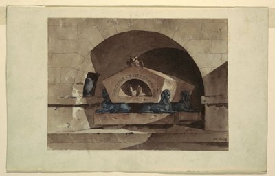 Graf in Egyptische Stijl met Sfinxen en een Uil door Unbekannt