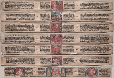 Zeven bladeren uit een manuscript van de Gandavyuha-sutra..., 1000s-1100s door Unbekannt