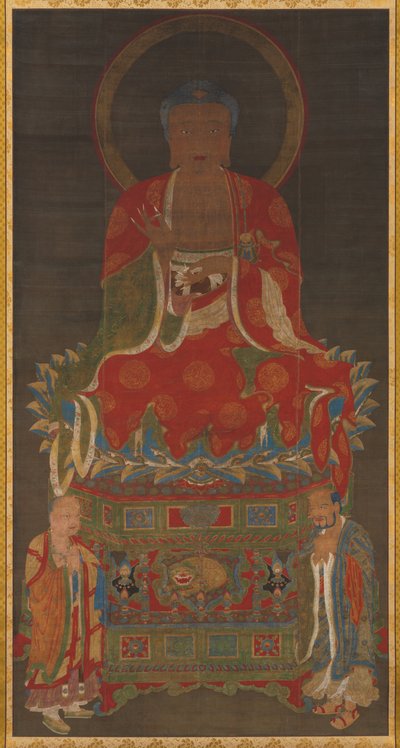 Shakyamuni Triade: Boeddha bijgestaan door Manjushri en Samantabhadra, 1300s door Unbekannt