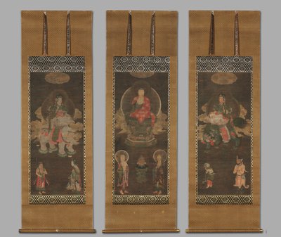 Shakyamuni Triade: Boeddha bijgestaan door Manjushri en Samantabhadra door Unbekannt