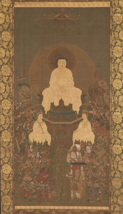 Shakyamuni Triade met de Zestien Beschermers van de Grote Wijsheid Soetra, eind 14e eeuw door Unbekannt