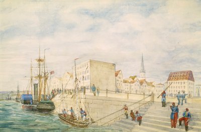 Schepen in een haven, onderdeel van het panorama van Londen naar Hong Kong door Unbekannt