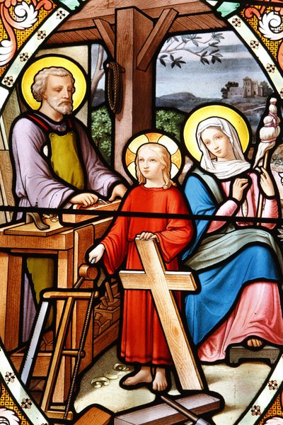 Heiligdom van Onze-Lieve-Vrouw van La Salette Glas-in-loodraam Jezus in de werkplaats van zijn vader, La Salette, Frankrijk door Unbekannt