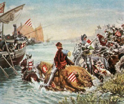 Sigismund wordt gered na de slag bij Nicopolis, 1396, 1936 door Unbekannt