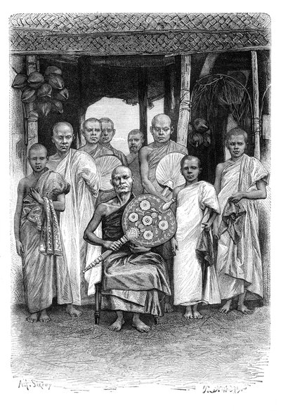 Singalese boeddhistische priesters, Sri Lanka, 1895 door Unbekannt