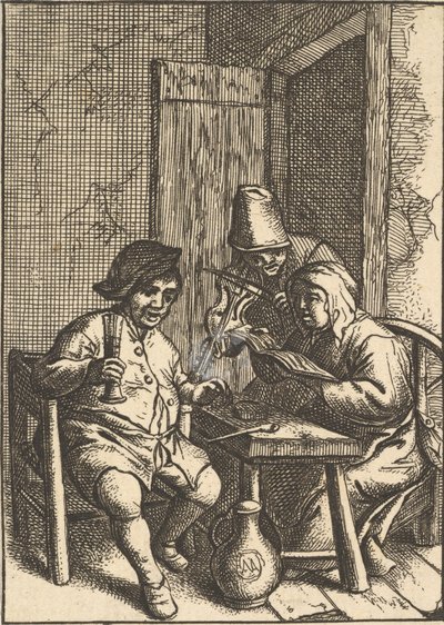 Zingend paar en viool, 1610-85 door Unbekannt