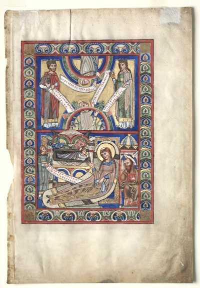 Enkel blad uit een evangelieboek: De Geboorte (recto) door Unbekannt