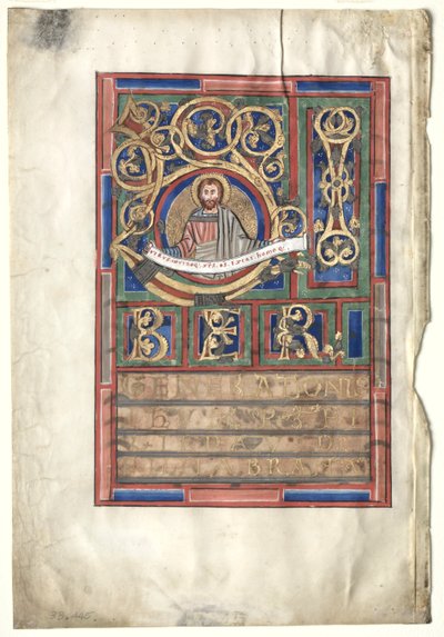 Enkel blad uit een evangelieboek met initiaal L[iber generationis]: St. Matteüs verso, ca. 1190 door Unbekannt