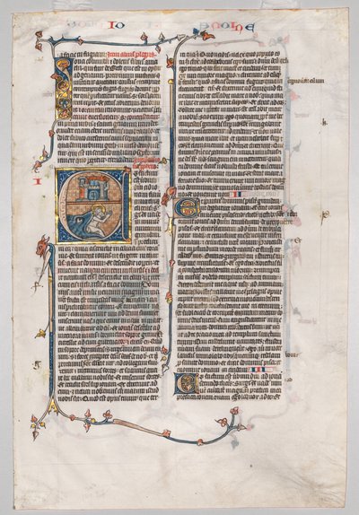 Enkel Blad uit een Bijbel: Initiaal E[t factum est] met Jona Verslonden door de Walvis, ca. 1290 door Unbekannt