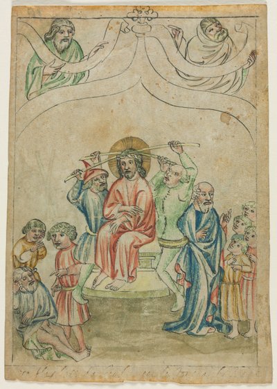 Enkel Blad uit een Biblia Pauperum: Christus Draagt het Kruis verso, c. 1410 door Unbekannt