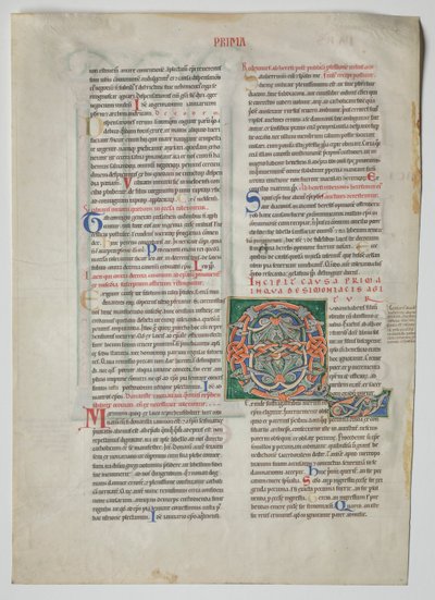 Enkel blad uit een Decretum door Gratianus: Gedecoreerde Initiaal Q[uidam habens filium obtulit], ca. 1160-1165 door Unbekannt