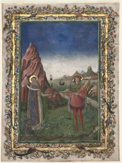 Enkel blad uit een missaal: Twee mannelijke heiligen, eind 1400s door Unbekannt