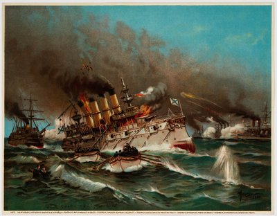 Het zinken van de Russische kruiser Varyag bij de Slag om Chemulpo Bay, 1904 door Unbekannt