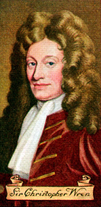 Sir Christopher Wren, uit een serie sigarettenkaarten door Unbekannt