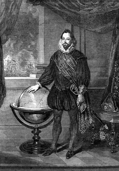 Sir Francis Drake, 16e-eeuwse navigator, zeeman en piraat, 1851 door Unbekannt