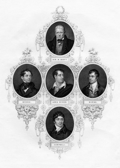 Sir Walter Scott, Thomas Moore, Lord Byron, Robert Burns, Thomas Campbell, 1877 door Unbekannt