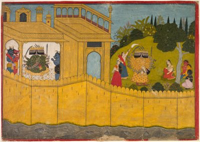 Sita in de tuin van Lanka, uit het Ramayana-epos van Valmiki, ca. 1725 door Unbekannt