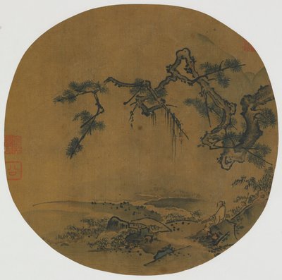 Zittend onder een den, Ming-dynastie door Unbekannt