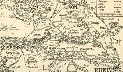 Schetskaart van de Vallei van de Aisne boven Soissons door Unbekannt