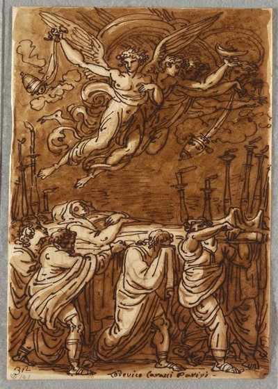 Schetsboek Folio, De apostelen dragen het lichaam van de Maagd naar het graf, studie naar Lodovico Carracci door Unbekannt