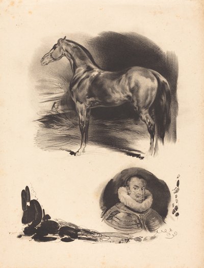Schetsen van een paard en een edelman door Unbekannt
