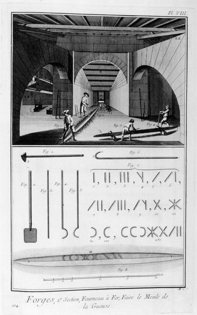 Ijzersmelterij, gietijzeren mal, 1751-1777 door Unbekannt