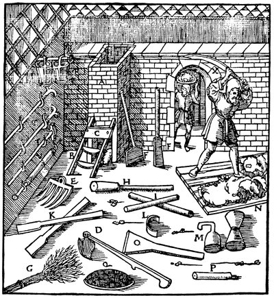 Smelten van ertsen goud, zilver, koper en lood, 1556 door Unbekannt