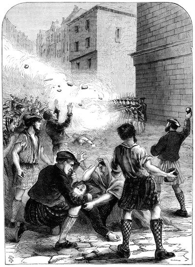 Soldaten die op relschoppers schieten tijdens de opstand in Glasgow, 1706 19e eeuw door Unbekannt
