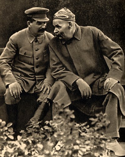 Sovjetleider Joseph Stalin en auteur Maxim Gorky, Moskou, USSR, 1931 door Unbekannt