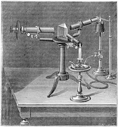 Spectroscopisch apparaat gebruikt door Robert Wilhelm Bunsen en Gustav Robert Kirchhoff, ca. 1895 door Unbekannt