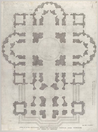 Speculum Romanae Magnificentiae: Plan van St. Pieter, 1549 door Unbekannt