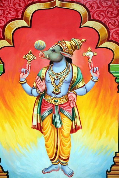 Sri Vadapathira Kaliamman hindoeïstische tempel. Avatar van Vishnu. Varaha 3e incarnatie. Singapore door Unbekannt