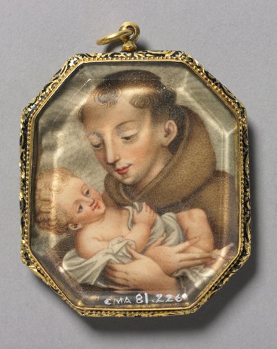 St. Franciscus met Christus Kind verso, ca. 1660 door Unbekannt