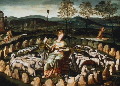 St Genevieve die haar Schapen Hoedt, 16e eeuw door Unbekannt