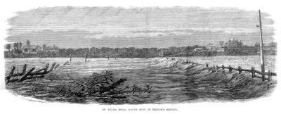St Kilda Road, zuidkant van Princes Bridge - Overstromingen in Melbourne, Australië, 1864 door Unbekannt