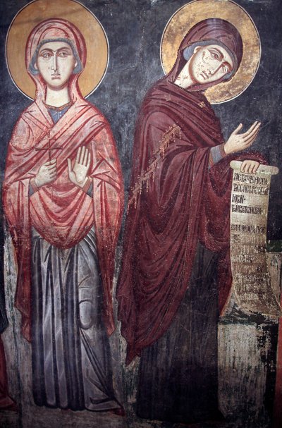 Sint Marina en de Maagd Maria Timios Stavros tou Agiasmati kerk, Heilig kruis van Agiasmati 15e eeuw Cyprus Geschilderde kerken UNESCO-site Troodos, Cyprus door Unbekannt