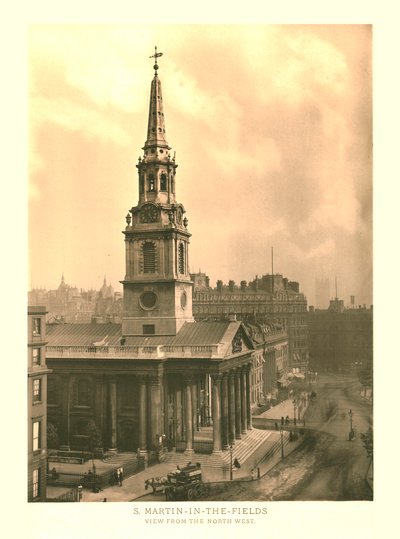 St Martin-in-the-Fields, uitzicht vanuit het noordwesten, midden-late 19e eeuw door Unbekannt