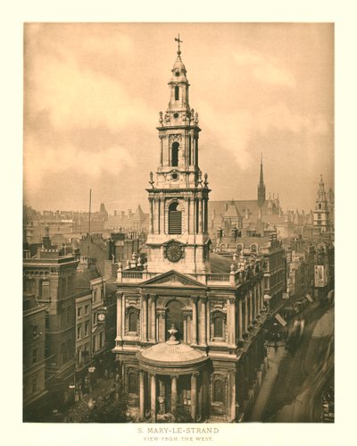 St Mary-le-Strand, uitzicht vanuit het westen, midden-late 19e eeuw door Unbekannt